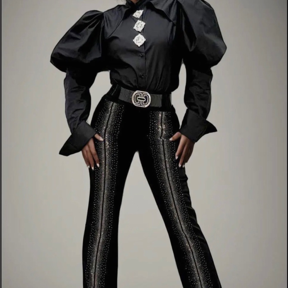 Elegant Black Women's Pants with Embellishments